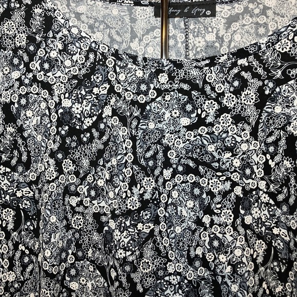 Tiffany & Grey 3X Dress Black Floral Swing Knee Length Plus Size - Picture 2 of 7